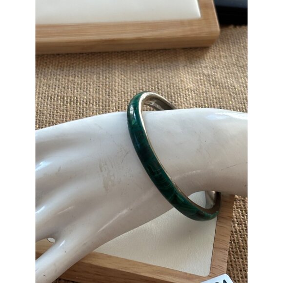 Vintage Green Malachite Stone Bangle Bracelet - Picture 7 of 14